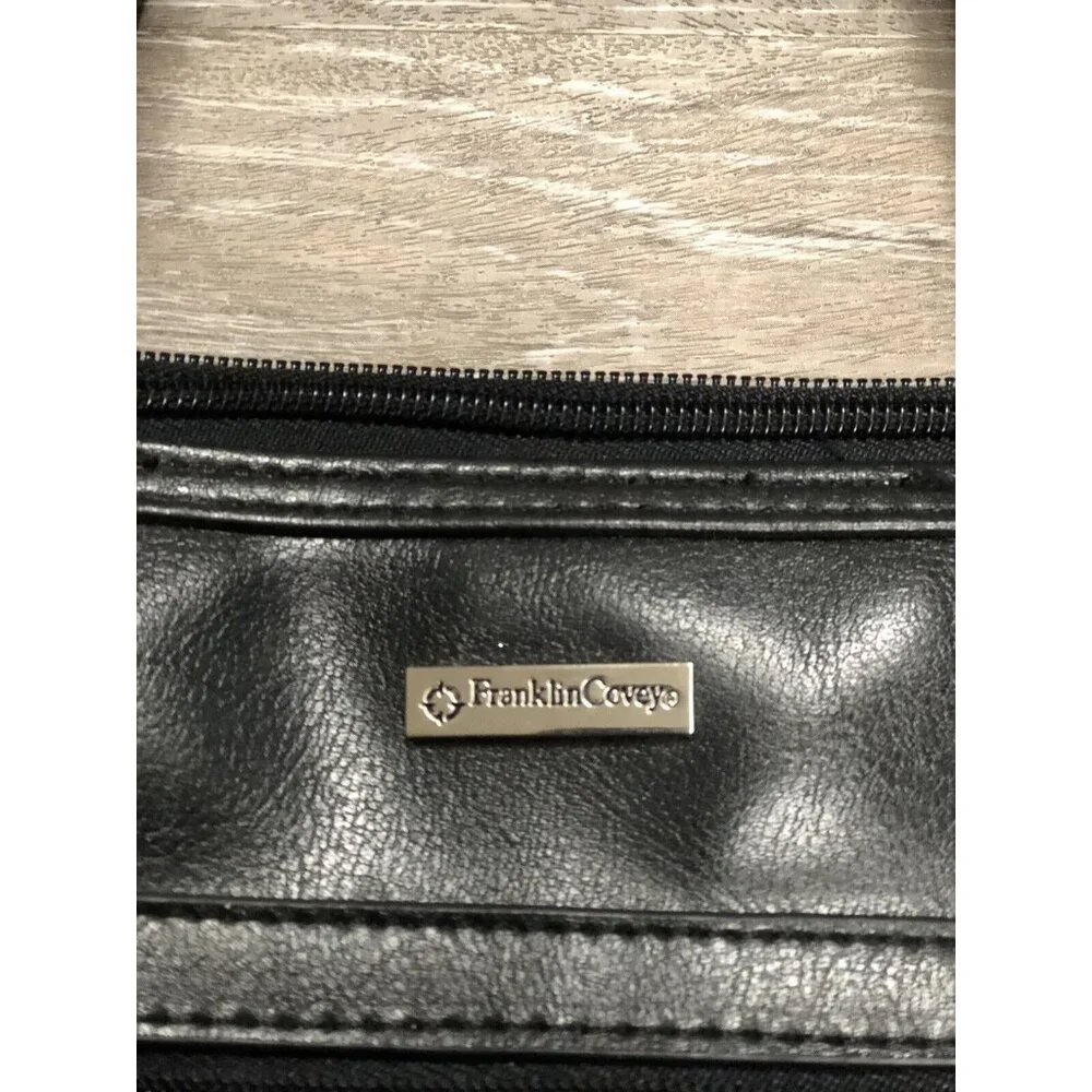 Franklin Covey Classic Leather Briefcase Handle Black Bag Paisley Interior‎